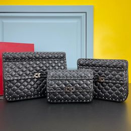 Designer Pack Studded Transverse Body Riveted Plain Handbag Purse Women's leather Detachable Chain Plain Handbag
