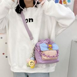 Evening Bags Xiuya Harajuku Kawaii Shoulder Bag Female 2022 Cute Candy Color Velvet Crossbody Bucket Small Handbag Woman String PocketEvenin