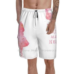 Men's Shorts Watercolor Pink We'Re All Mad Here Summer Pants Casual Male Streetwear Were Through The Looking Glass AliceMen's