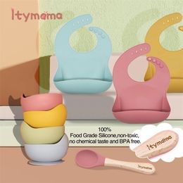 1Set Baby Bowl&Bib Personalised Name Dishes Non-Slip Crockery Silicone Feeding Bowl Tableware A Free for Plate 220512