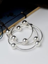 Hoop & Huggie Sterling Silver Three Rings Nine 12mm Large Beads Beaded Bracelet Multi-Ring Necklace Dual-Wear JewelryHoop