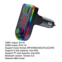 F8 Car FM Transmitter Hands-free with Colourful Light Type-C Car Bluetooth MP3 Player for Automobile