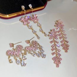 Dangle & Chandelier Beautiful Pink Crystal Zirconia Heart Butterfly Tassel Earrings 2022 New Fashion Wedding Party Jewellery Earings For Women