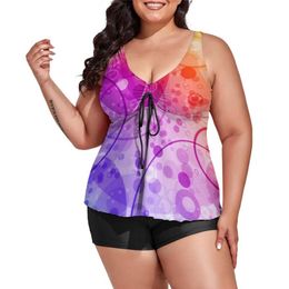 Women's Swimwear Colorful Circles Swimsuit Rain Bubbles Rainbows 2 Piece Tankini Multicolor Bathing Suits Large Size Graphic Beach WearWomen