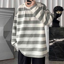 2022 Spring Mens Stripe Tops Tees Harajuku Long Sleeve T Shirts Casual High Quality Unisex Tshirt T220808