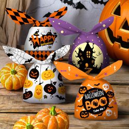 100 Pcs Halloween Candy Bags Cute Ears Sweet Candy Cookie Gift Bags Trick or Treat Pumpkin Ghost Cookie Gift Bag for Snack Gift Packing Halloween Party Favors Supplies