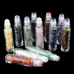 Natural Gemstone Essential Oil Roller Ball Bottles Clear Perfumes Liquids Roll On with Crystal