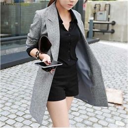 Hot Selling Spring Women Casual Long Thin Blazers Coats Notched Collar Full Sleeve Single Button Fashion Cardigans T200319