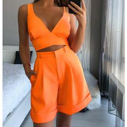 Women's Tracksuits Sexy Sleeveless Backless V-Neck Tube Top Shorts Set 2022 Summer Female Two-piece With Strapless And High Waist