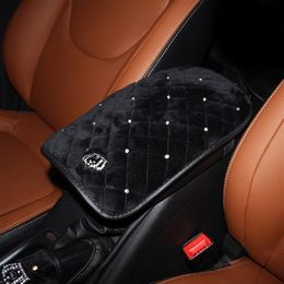 box cushion covers UK - Crown Crystal Plush Car Armrests Cover Pad Universal Center Console Auto Arm Rest Seat Box Cushion Covers Protector Black282Q