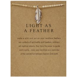 Alloy Leaf And Feather Collarbone Chain Gold Fish Bone Blessing Card Short Necklace
