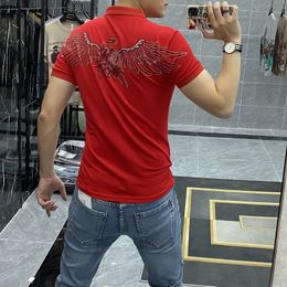 Summer New Men's Polo Cow Pattern Hot Diamonds Design Luxurious Short Sleeve Lapel Thin Breathable Fabric Tees Red Black White M-4XL