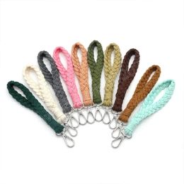 Hand-woven Wristlet Keychain Cotton Rope Bracele Lanyard Braided Key Fob Strap Lobster Claw Boho Keychain For Women Jewelry Gift