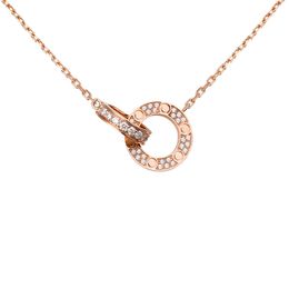 Fashion luxury Jewellery designers Love necklaces with screw diamond double circle necklace silver gold Rose pendant Stainless Steel party gift trendy B7224528