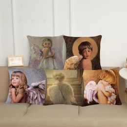 Cushion/Decorative Pillow 45cmx45cm Cute Baby Angel Pattern Linen Decoration Pillowcase Cushion Cover Sofa Waist XL034Cushion/Decorative