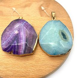 Pendant Necklaces 1pcs/pack Section Irregular Shaped Natural Stone Agate 37x50-47x55mm Gold Plated Edged DIY For Making Necklace 10 ColorsPe