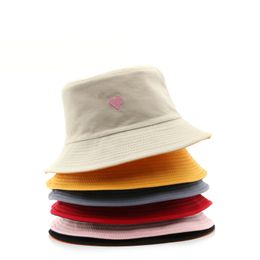 1 Pcs Cotton Outdoor Hats Couple Sun Protection Bucket Hat Heart Embroidery Double-Sided Reversible Summer Hat 0615