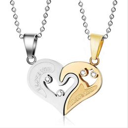 Crystal Slide Necklace For Women Men Fashion Lovers Necklaces & Pendants Stainless Steel Heart Shape Pendant For Couple CN-022284G