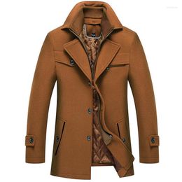 Men's Wool & Blends Men Winter Warm Trench Coat Business Office Pea Windbreaker For Man Cashmere Jacket Removable Collar Viol22