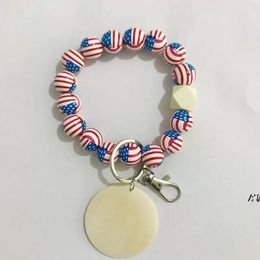 9 Styles Beaded Bracelet Keychain Pendant Party Favour Sports Ball Soccer Baseball Basketball Wooden Bead Bracelet JLE13701