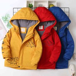 Children Boys Winter Jackets 2022 New Thermal Thickening Cartoon Dinosaur Printed Hooded Down Jacket For 2-8years Toddler Jackets J220718