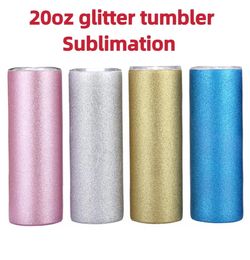 20oz straight Tumblers sublimation texture Powder Glitter tumbler With plastic Straw & Lid Double Wall Vacuum Insulated Coffee Portable Beer Water Cup
