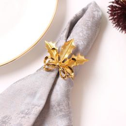 Gold Napkin Rings Serviette Buckle Maple Leaf Round Holder Wedding Hotel Table Dinner D31804