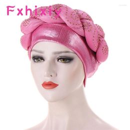 Arrival African Braid Turbans For Women Nigerian Wedding Gele Headties Cross Turban Ready To Wear Head Wraps Bonnet Beanie/Skull Caps Oliv22