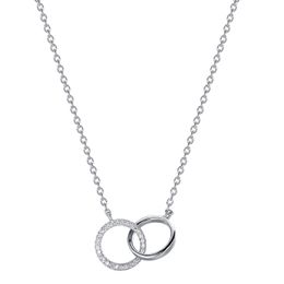 Ladies Sterling Silver Necklace Double Linked Diamond Pendant Simple Accessories Premium Gift