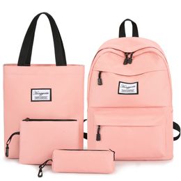 4 set Women Backpack soild Colour Canvas Suitable for Teenger Girls School Backpack Set Women Bookbags Large Travel bags LJ201225