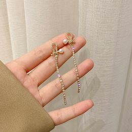 Simple Style Chain Tassel Drop Earrings For Women Long Dangle Pearl Earring Gold Colour Trendy Ear Jewellery