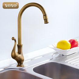faucet Antique Brass Swivel Spout Kitchen Faucet Single Handle Vessel Sink Mixer Tap