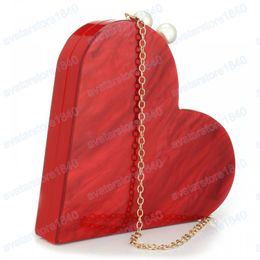 Red Acrylic Hearts Evening Bags Beaded Clutch Bridal Purse Luxury Party Shoulder Messenger Bag Fashion Handbag Wedding Cute Prom