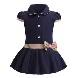 Retail 2022 New Style Cotton Short Sleeve Girls Dress Princess Party Casual Wear Bow Kids Clothing Childres's Wear Summer 2-6 Years