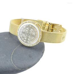 Eternal Faith Cross Shell Zircon Charm Bracelet For Woman Man Mesh Stainless Steel Strap Bangle Jewellery Gift Link Chain
