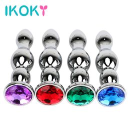 IKOKY Big Size Jewel Anal Plug Stainless Steel Long Butt Metal Beads Adult Product Erotic sexy Toys for Women and Men Beauty Items