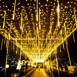 Strings Year 2022 Festoon Led Light Rain Lamp Meteor Shower Lights 30cm 8 Tubes For Christmas Holiday Party Tree Eaves DecorLED