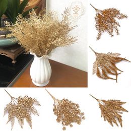 Decorative Flowers & Wreaths Artificial Plant Gold Silver Leaves Christmas Wedding Fake Flower Floral DIY AccessoriesDecorative