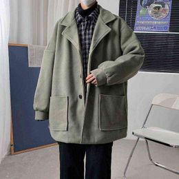 Men's Wool & Blends Winter Plus Cotton Thick Woolen Coat Men Warm Fashion Oversized Korean Loose Casual T220810