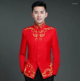Ternos masculinos Blazers Redes vermelhos Roupas de bordados homens chineses túnica projeta figurinos de palco homme ternão para cantar
