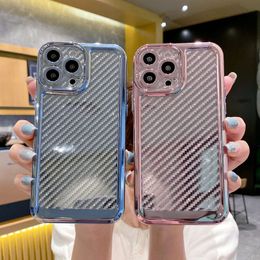 Bling Glitter Shiny Soft Carbon Fibre Electroplated Plating TPU Cases Camera Protection Shockproof Transparent Clear For iPhone 13 12 11 Pro Max Mini XR XS X 8 7 Plus