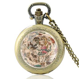 Pocket Watches Vintage Astronomy Map Design Bronze Quartz Watch Pendant Clock Men Women Jewelry Necklace GiftsPocket