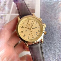 Fashion Full Functional Stopwatch Watch 45mm Mens Quartz Movement Male Time Clock Watches Genuine Leather Popular elegant wristwatch montre de luxe