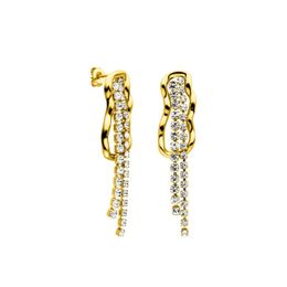 New Diamond-Studded Tassel Stud Earrings Women's Long Temperament Light Luxury High-End Gold Shiny Fashion All-Match Jewellery Gift