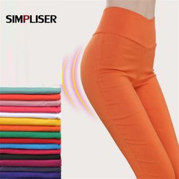 Women Stretch Leggings Plus Size High Waist Female Skinny Pencil Pants Candy Colour Summer Leggings Ladies Trousers White 201014