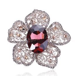 Vintage Large Flower Brooch Pins Rhinestone Crystal Lapel Pin Fashion Sweater Scarf Buckle Corsage for Women Accessories