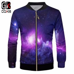 Ogkb Herrenjacken Druck lila Galaxy Space 3D Zip Jacke Coat Mann HipHop Outwear Stand Collar Slim Fit Long Sleeve Cardigan286r