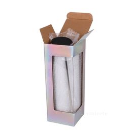 Home Sublimation Blanks Mug 20oz Skinny Straight Tumbler Double Wall Stainless Steel Insulated Coffee Cups Seal Lid Metal Straw Holographic Box PackagingZC1140