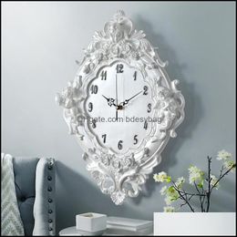 Wall Clocks Home Decor Garden Ll European Angel Clock Resin Rose Flower And Watches Classic For Style Living Room B Ot7Tx