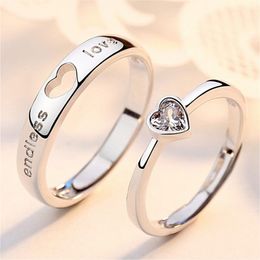 2Pcs sets Zircon Heart Matching Couple Rings Set Forever Endless Love Wedding Ring For Women Men Charm Valentine s Day Jewellery 220719